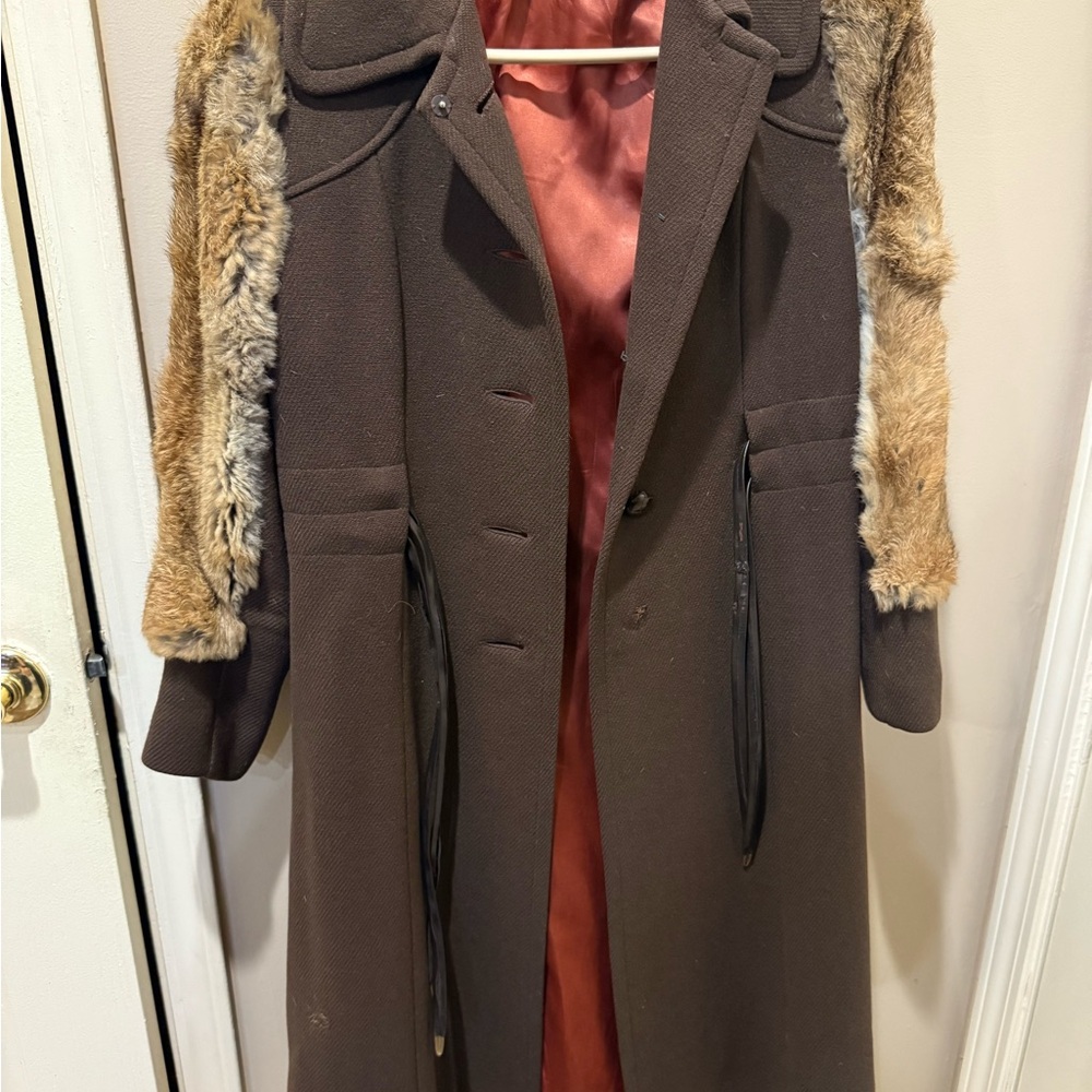 Elegant Brown Rabbit Fur-Trimmed Women's Coat